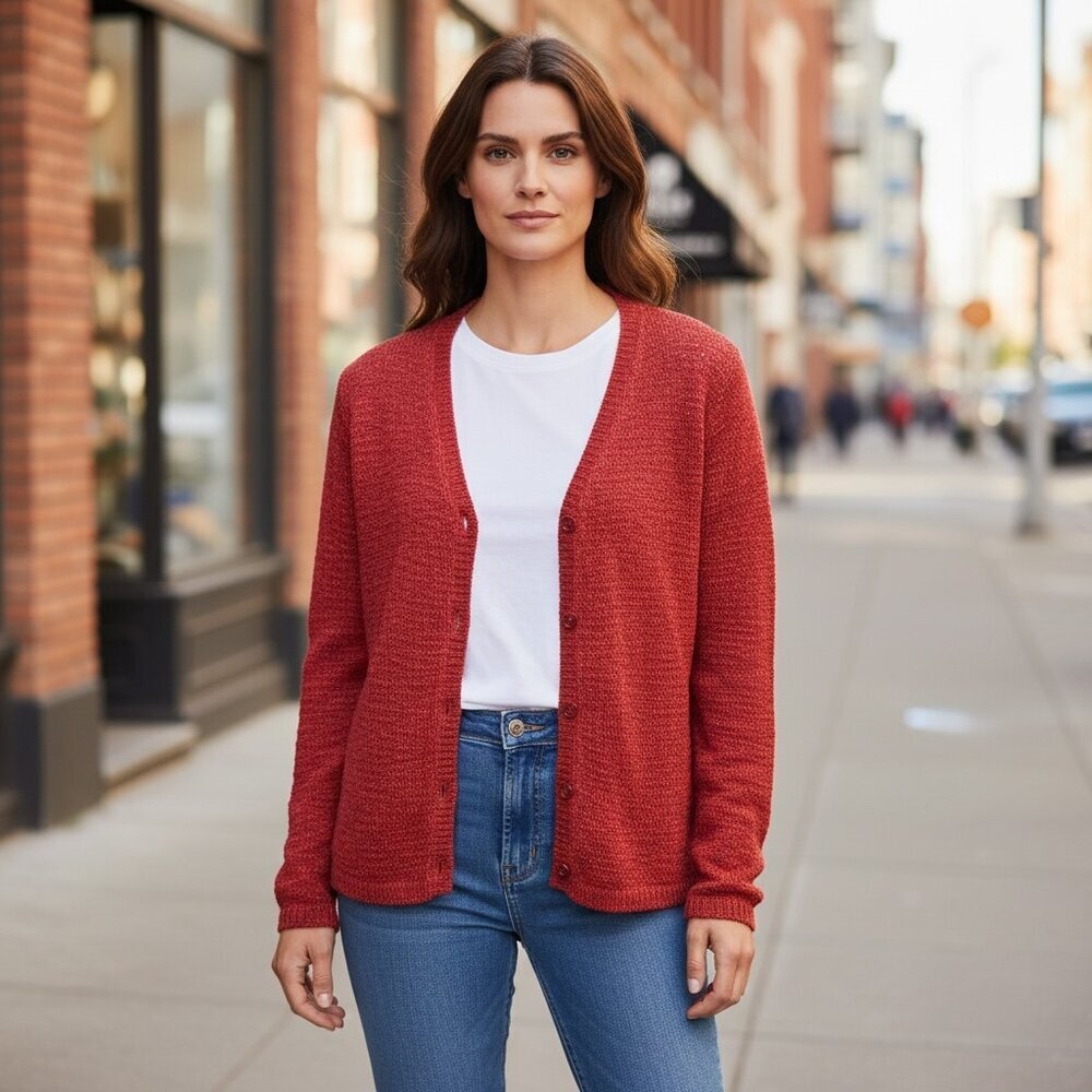 Chico's Design Red‎ V-Neck Cardigan Sweater Sz 1 (M/8)  #191i
